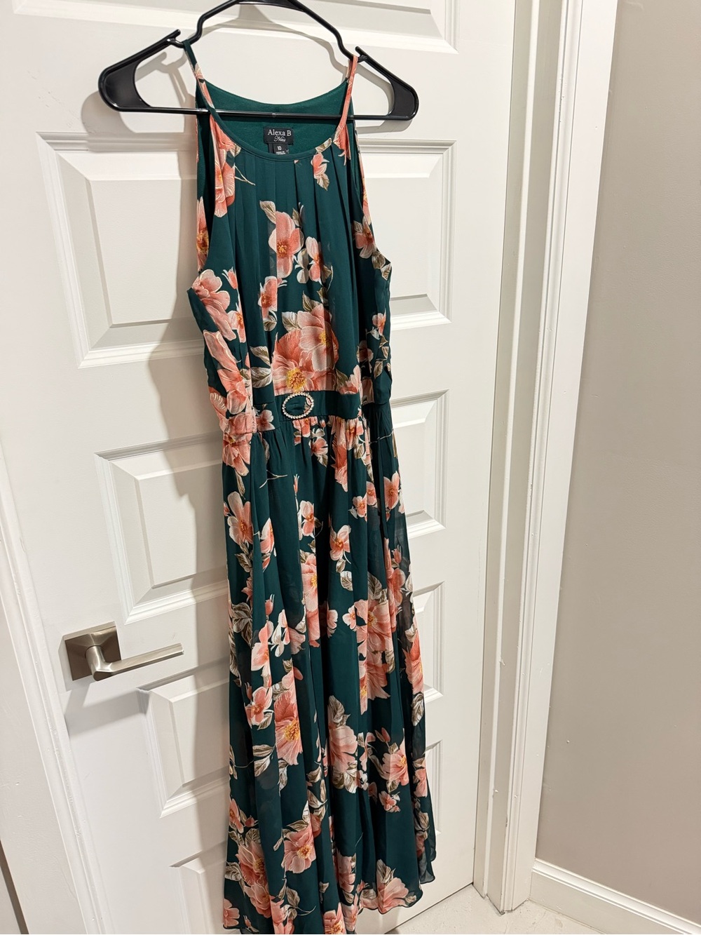 Alexa B Nites Emerald Green Floral Halter Maxi Dress Size 10